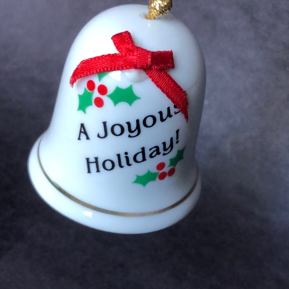 A Joyous Holiday PORCELAIN BELL ORNAMENT with a bow - Picture 5 of 6